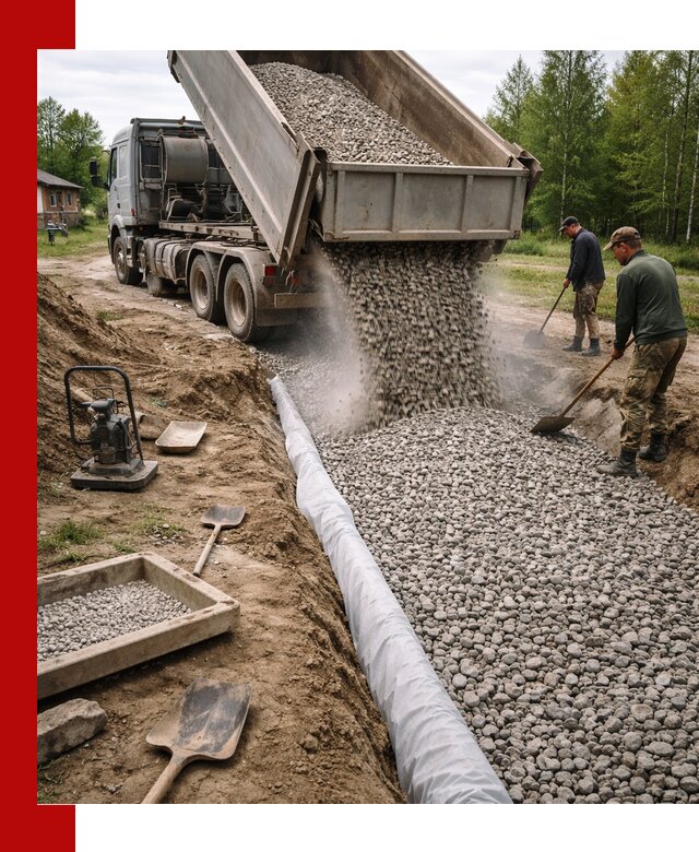 Гравий для дренажа с доставкой в Сосногорске качественный и недорогой