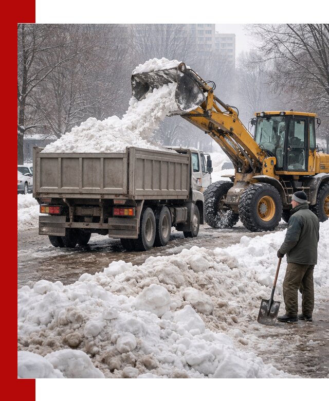 Вывоз снега грузовой техникой в Сосногорске оперативно и чисто